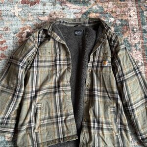Carhartt Olive Plaid Sherpa-Lined Shirt Jacket